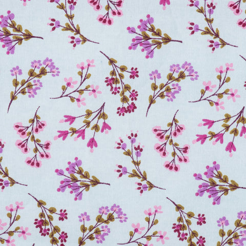 Pick N Mix: Cotton Spring Sprigs Pale Blue & Purple - Hot Pink Haberdashery
