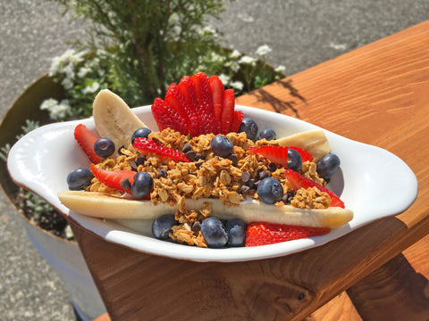 Banana Boat with Granola and Fruit Topping