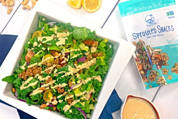 Caesar salad with diy dressing and sprouted snacks
