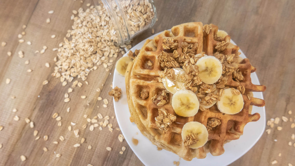 oat waffles topped with granola