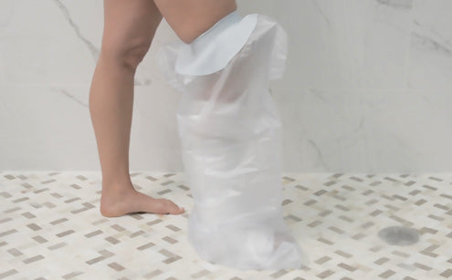 Right leg wearing leg cast protector