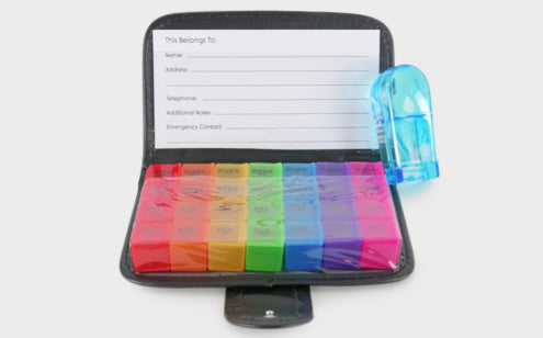 Pill Organizer with Splitter + Leather Case