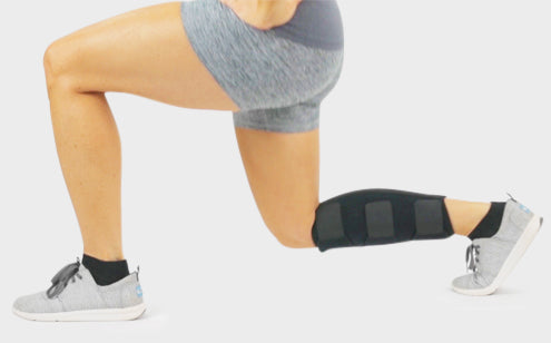 Right leg with calf brace while stretching