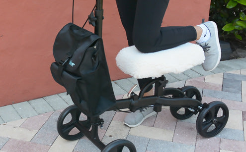 Using knee walker with knee walker pad outdoor