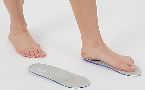 Left foot stepping the full length gel insoles