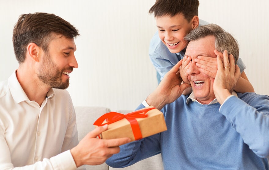 giving grandpa a gift