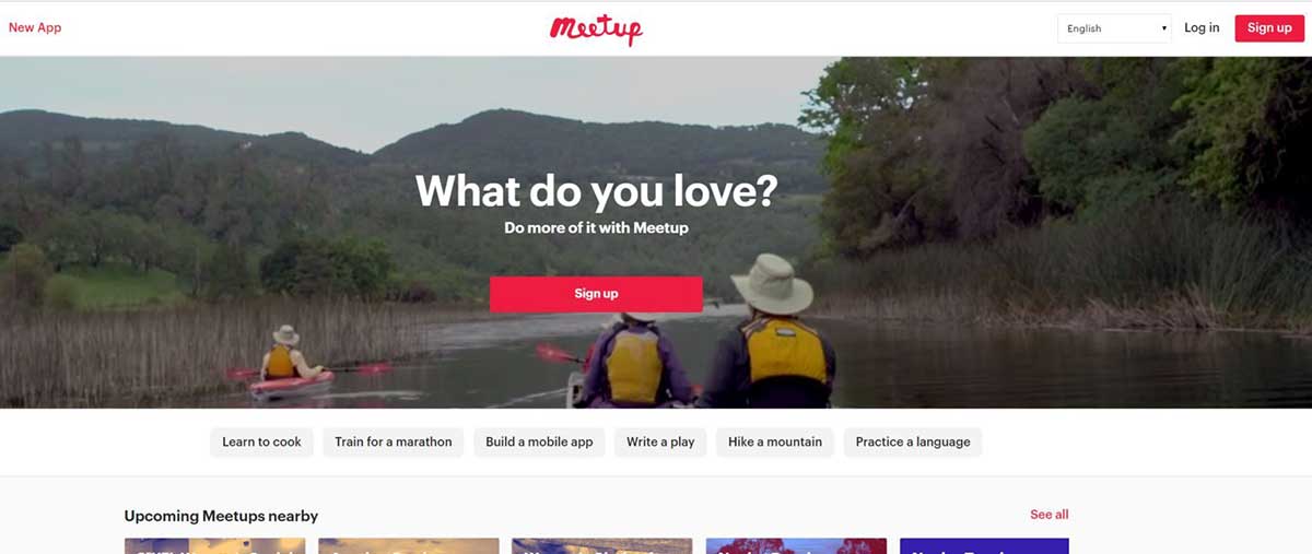 meetup.com homepage