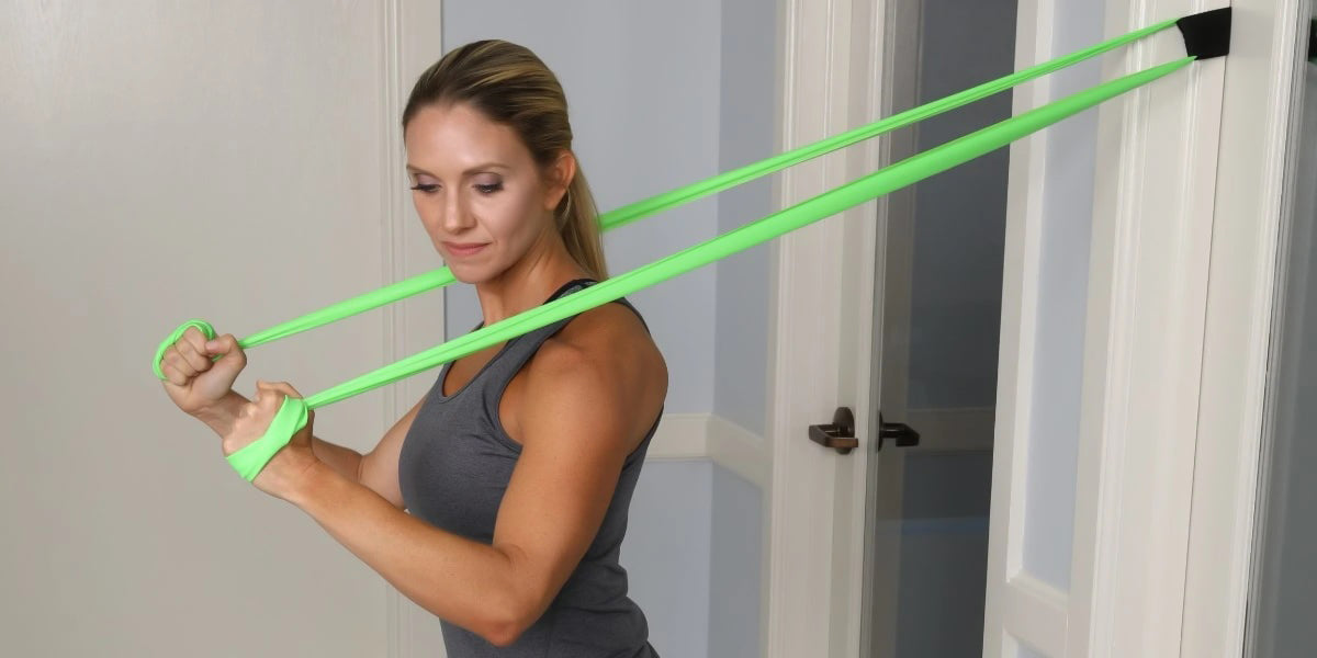 woman using resistance bands