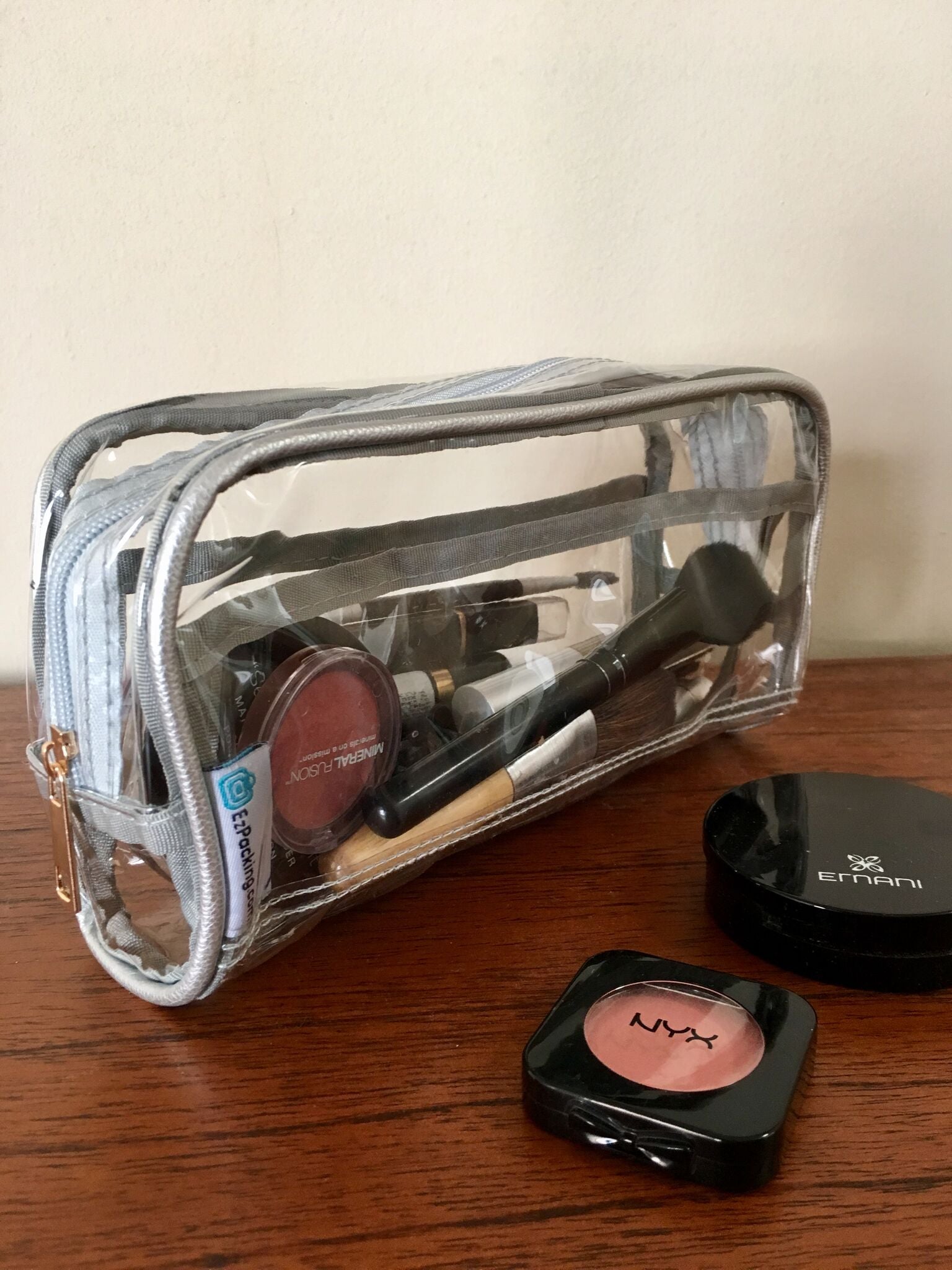 Clear bag with cruise makeup essentials