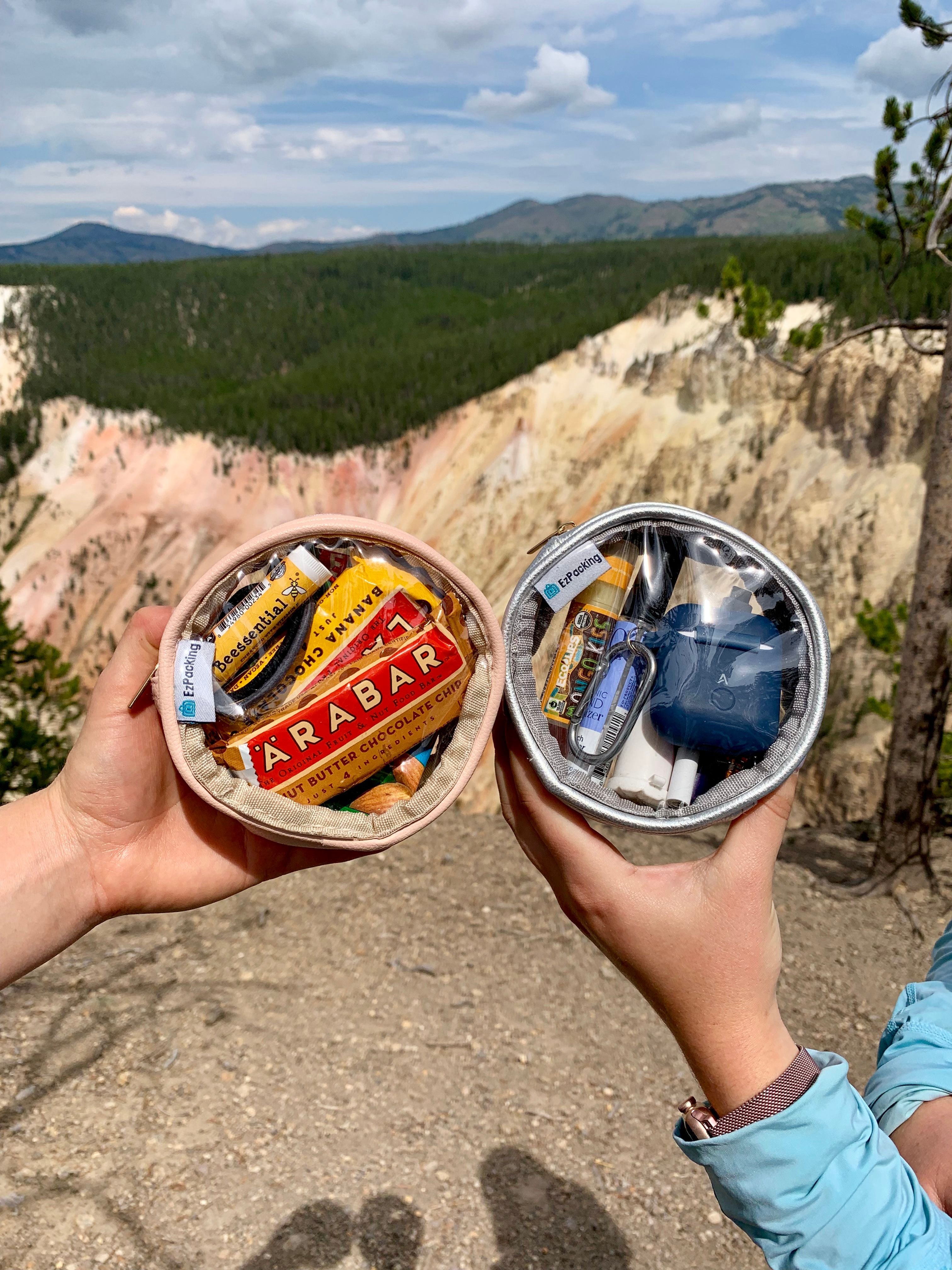 Clear circle pouch on a camping trip