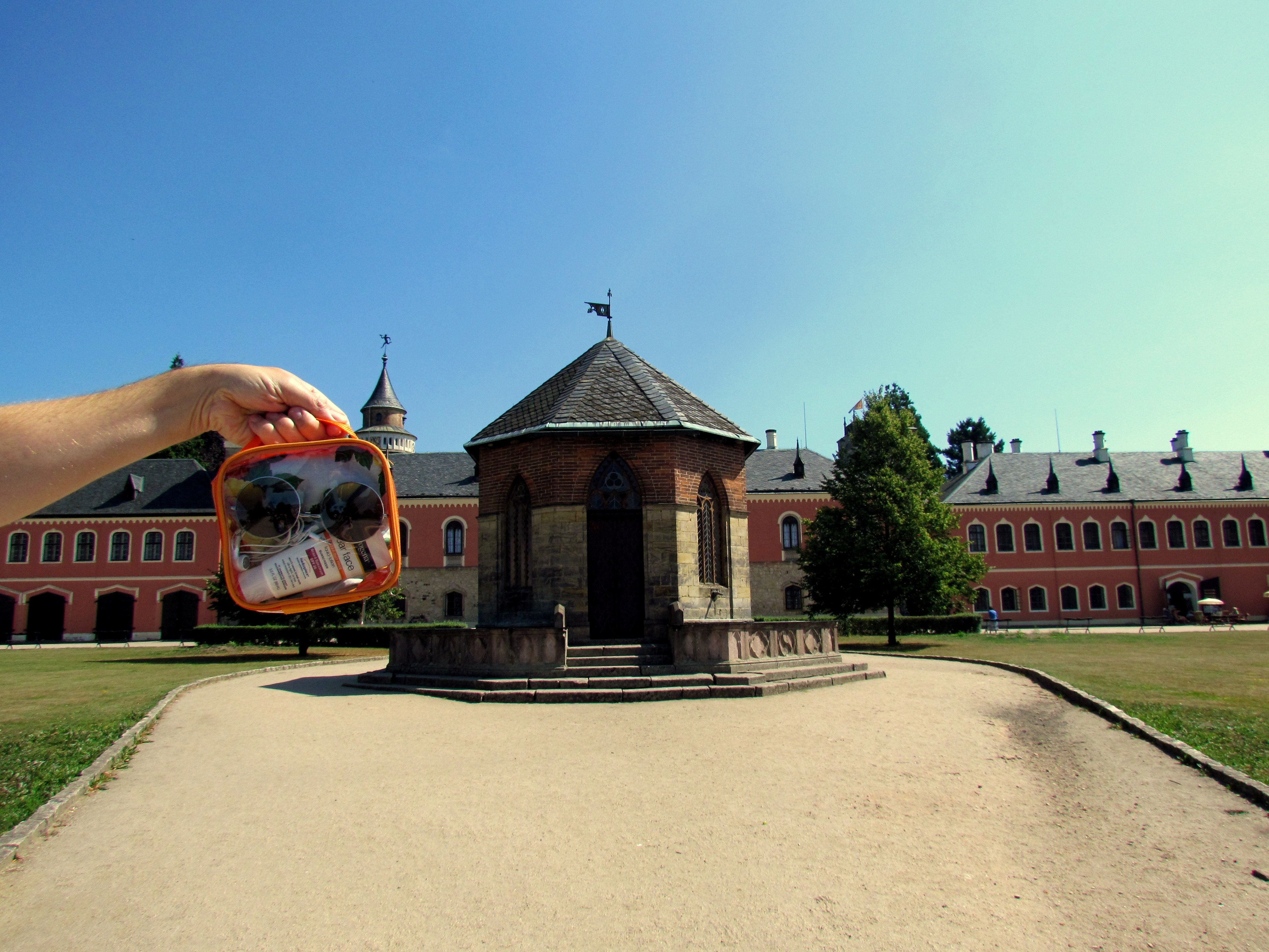 Extra small orange packing cube in a tourist destination