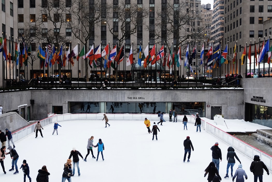 People skating at the Rockefeller Center Rink