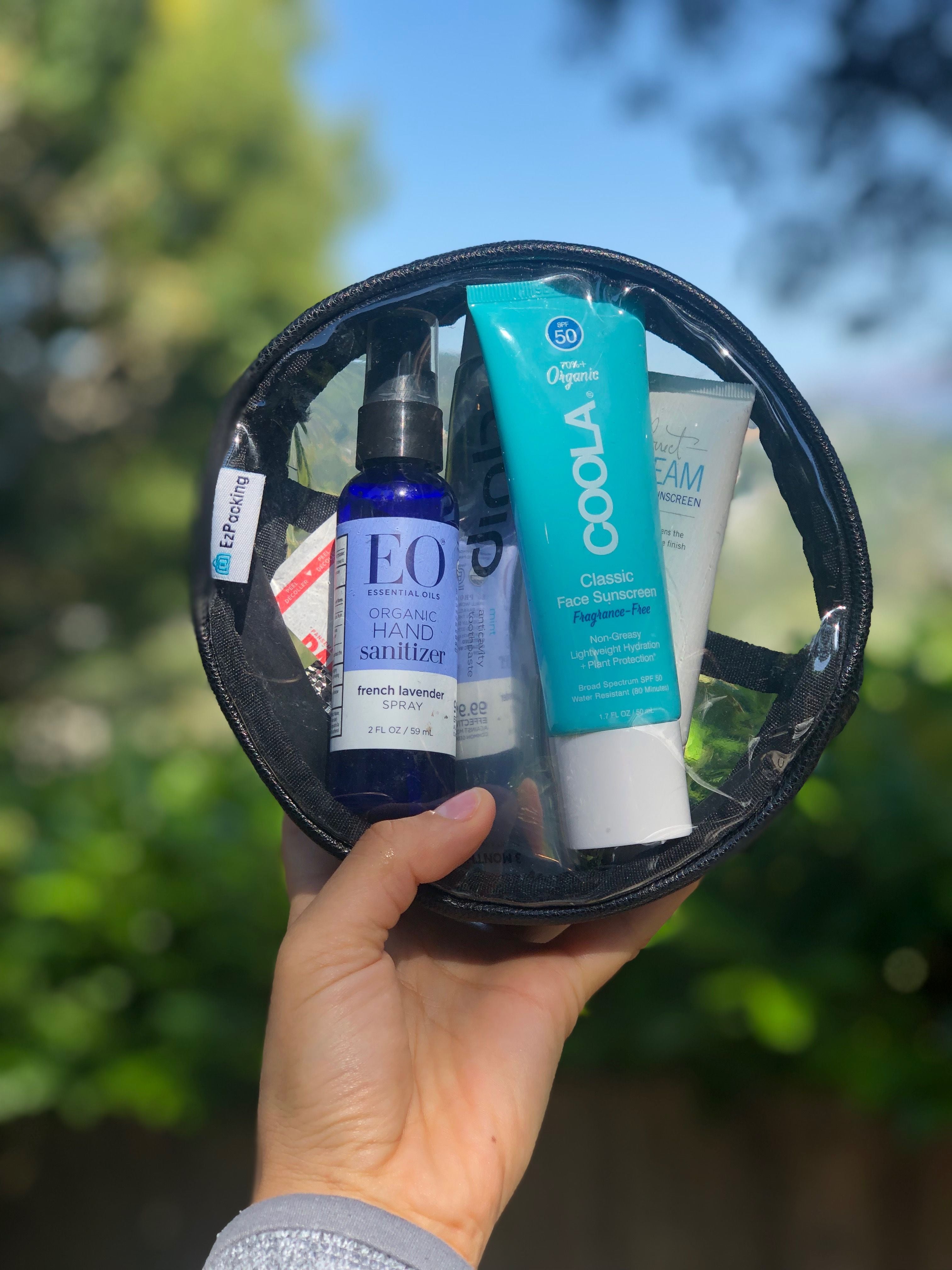 hygiene kit in a clear circle pouch