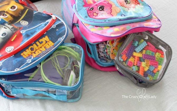 Kids bags with organized toys and headset in EzPacking cubes