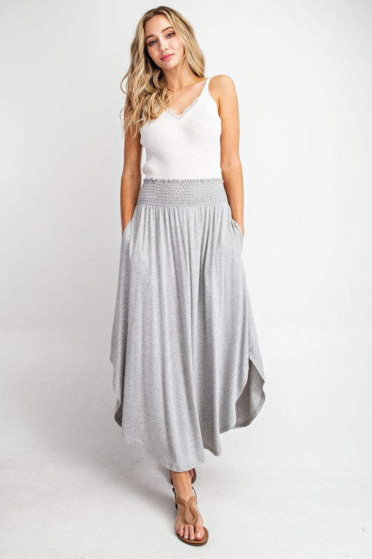 smocked maxi skirt