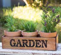 Wooden Garden Caddy W/ Three Pots