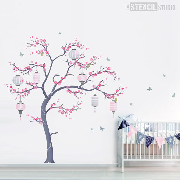 Nursery Tree Stencil pack - Oriental Sakura Cherry Blossom stencil from The Stencil Studio