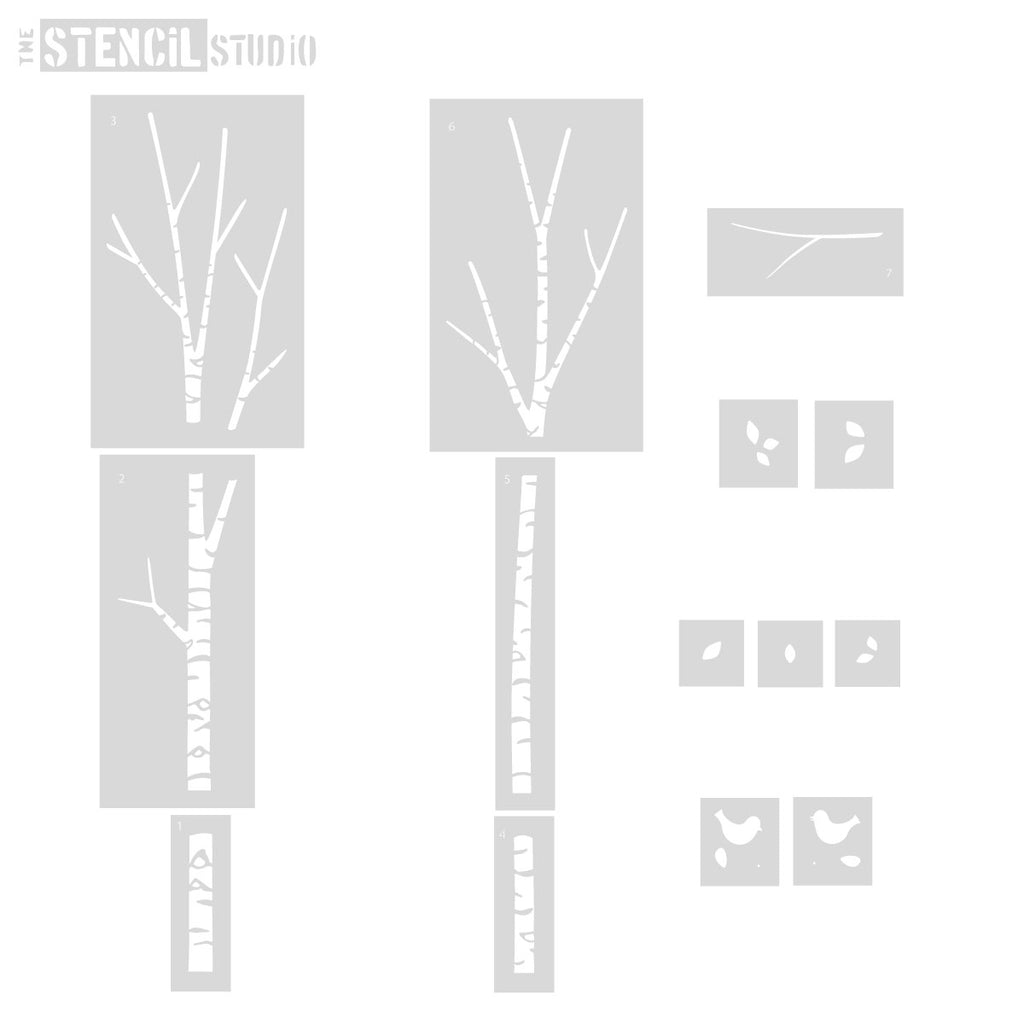 Birch Tree Stencil Set - stencils included with this pack