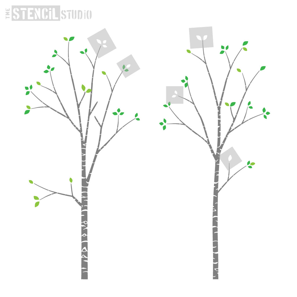 Add leaves to your Birch tree stencil, add a few or a lot, it's up to you. Choose colours to match your room scheme.