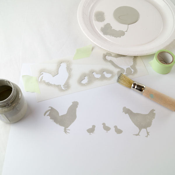 stencilled chickens - How to stencil tutorial - the basics of stenciling from The Stencil Studio Ltd 