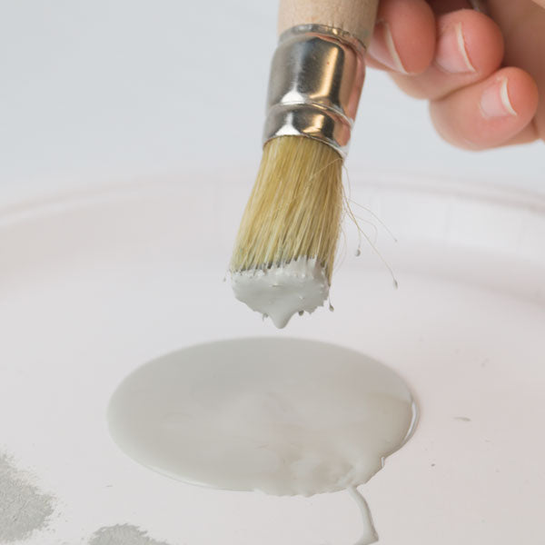 Getting ready to paint with a stencil - pour a little paint onto a paper plate and load your stencil brush - How to stencil tutorial