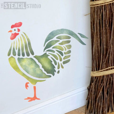 Extra Large Country Cockerel Wall Stencil design from The Stencil Studio - Stencil Size XL