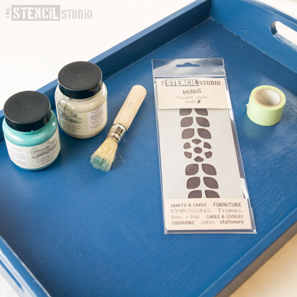 Stencil mini Dorit Flower border stencil from the stencil studio ltd  - stencil brush and low tack stencil masking tape