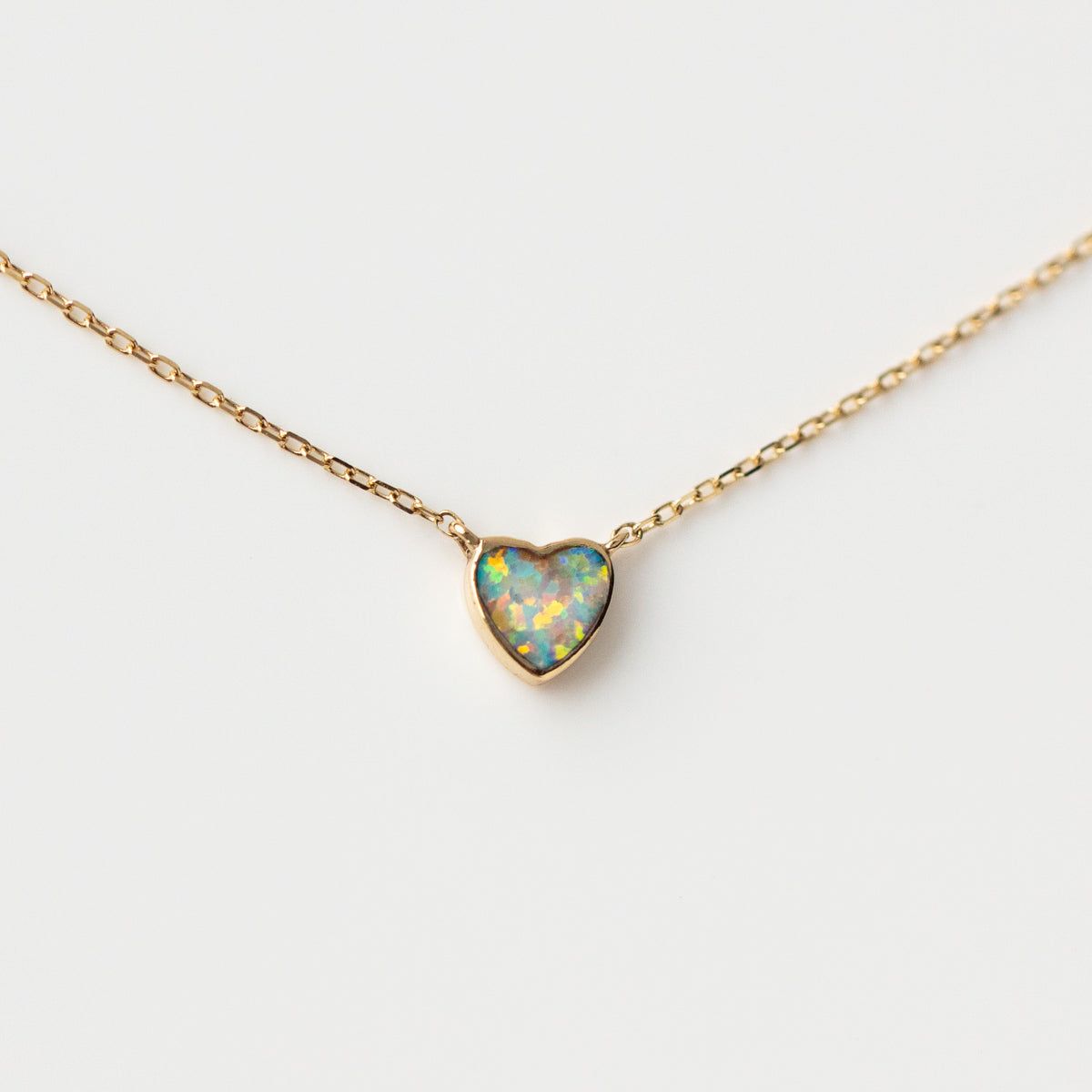 Solid Gold Opal Inlay Heart Necklace