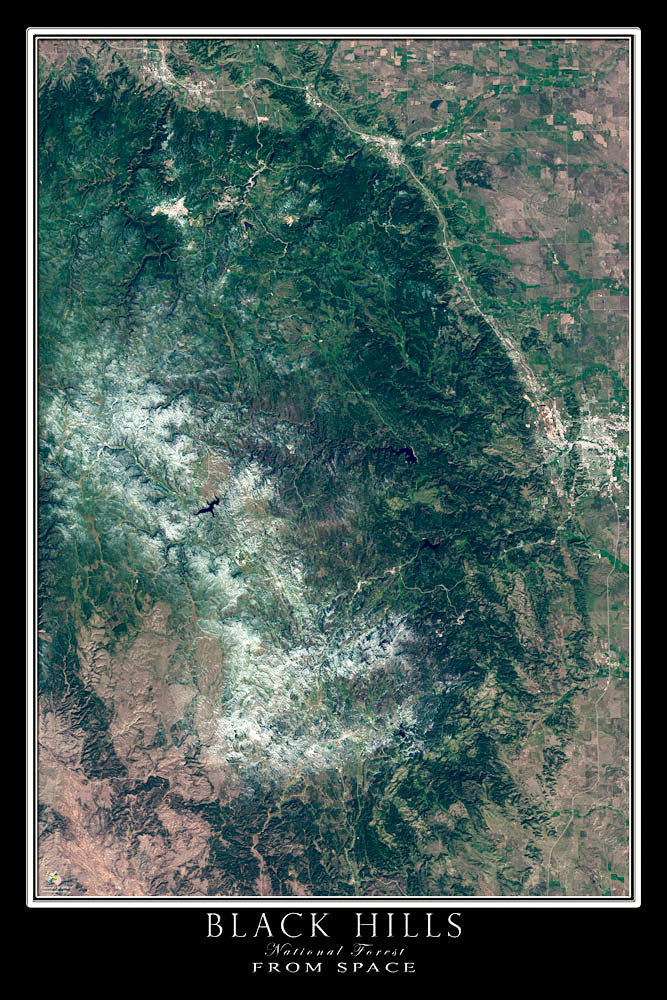 South Dakota Satellite Map The Black Hills National Forest South Dakota Satellite Poster Map –  Terraprints.com