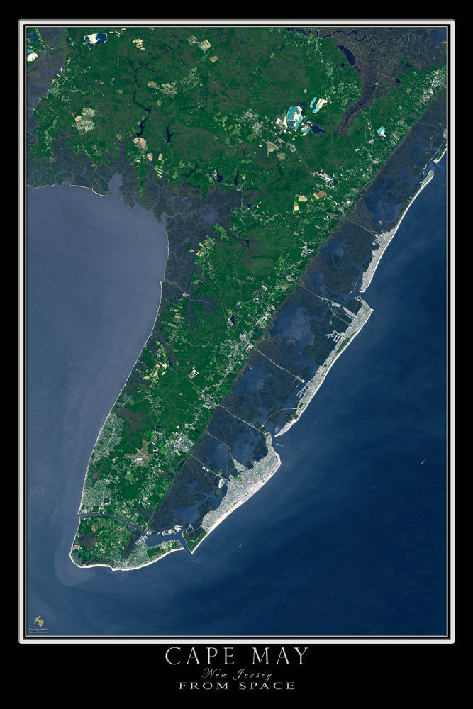 Cape May New Jersey Satellite Poster Map — aerial views, from space