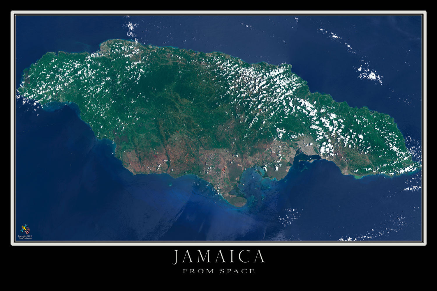 Satellite Map Of Jamaica The Jamaica Satellite Poster Map – Terraprints.com