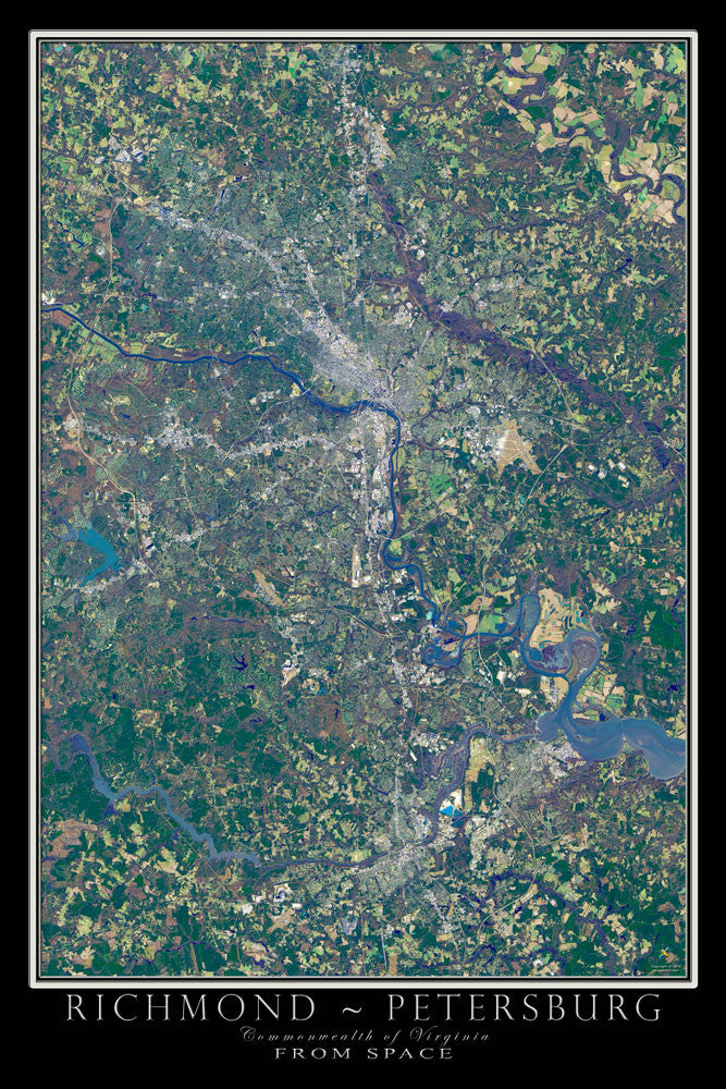 Satellite Map Of Virginia The Richmond-Petersburg Virginia Satellite Poster Map – Terraprints.com