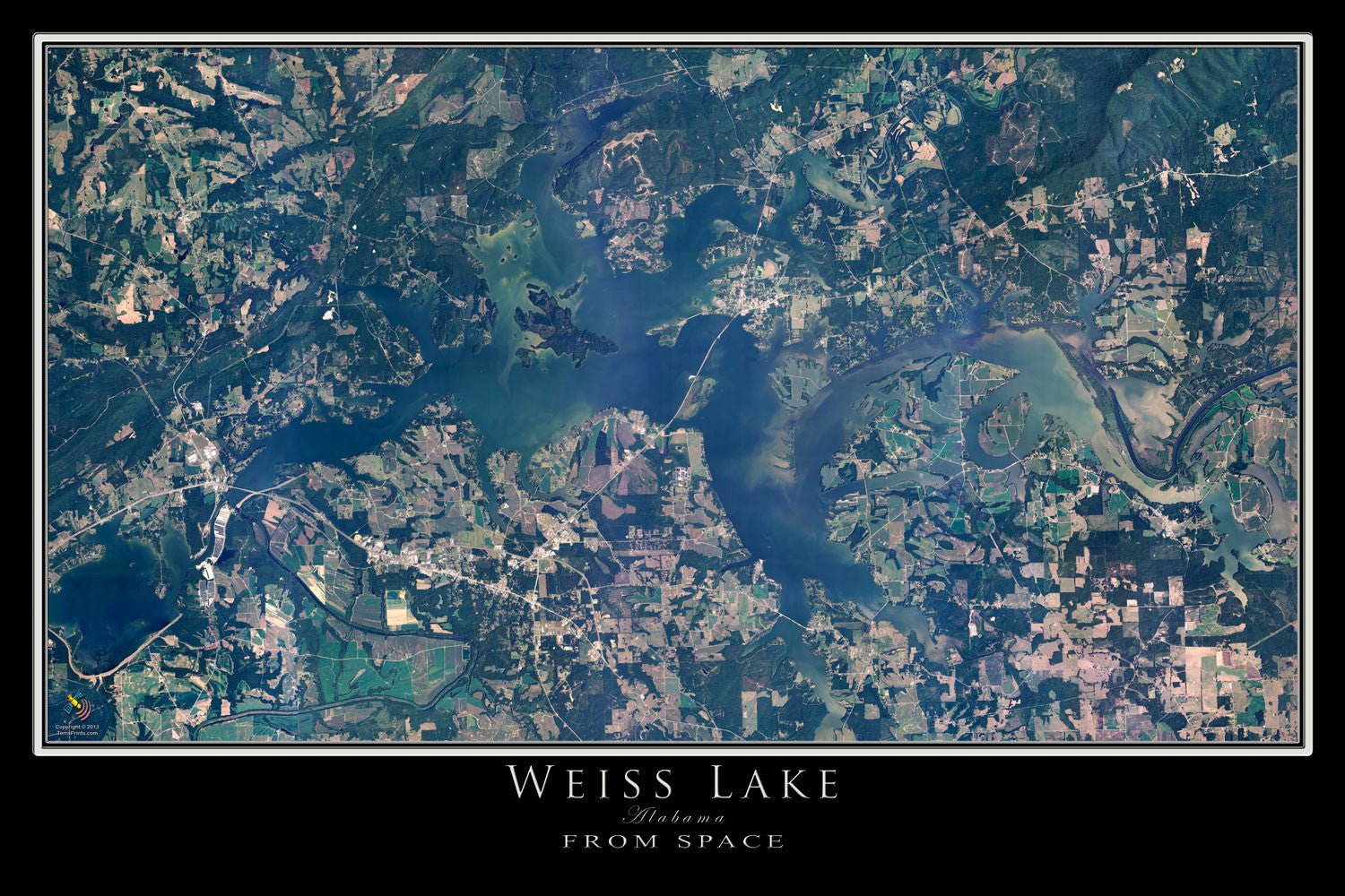 Weiss Lake Alabama Map The Weiss Lake Alabama Satellite Poster Map – Terraprints.com