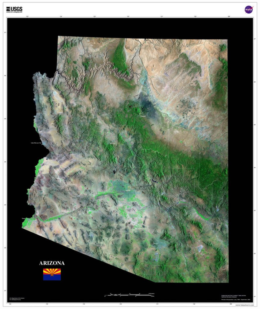 Arizona Satellite Poster Map — aerial views, from space, satellite