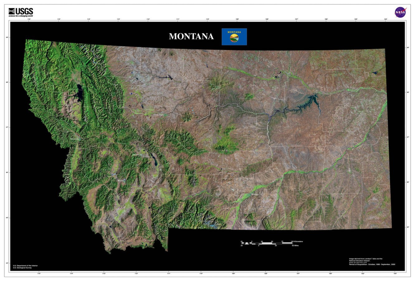 Satellite View Of Montana The Montana Satellite Imagery State Map Poster – Terraprints.com