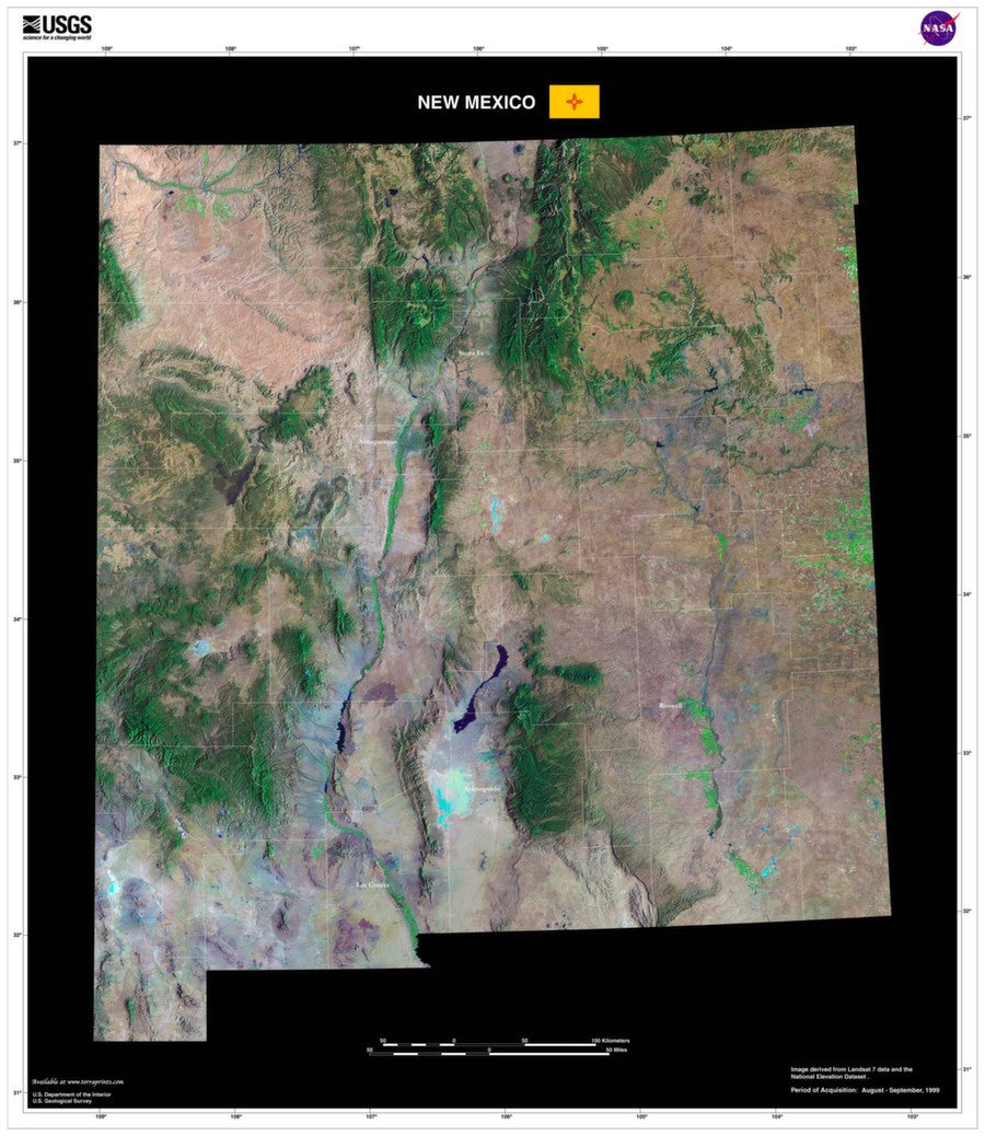 Satellite Map Of New Mexico The New Mexico Satellite Imagery State Map Poster – Terraprints.com