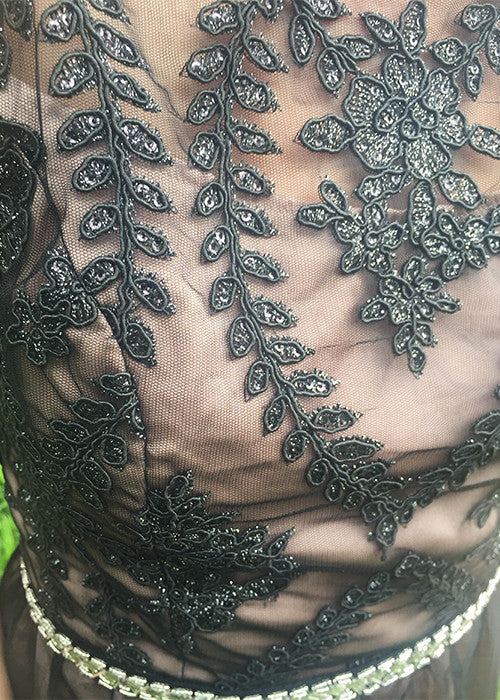 black lace princess seam dress