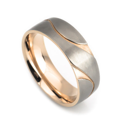 14k Solid Rose Gold White Gold Dragon Wave Wedding Band For Men And