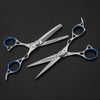 hairdressing scissor and hair texturing scissor with blue finger rings