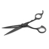 black hair scissor blades taichi logo on it