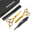 full set of hair cutting and hair thinning scissor with comb, razor and leather pouch