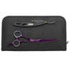 Barber kit with maroon hair scissor and black razor on pouch