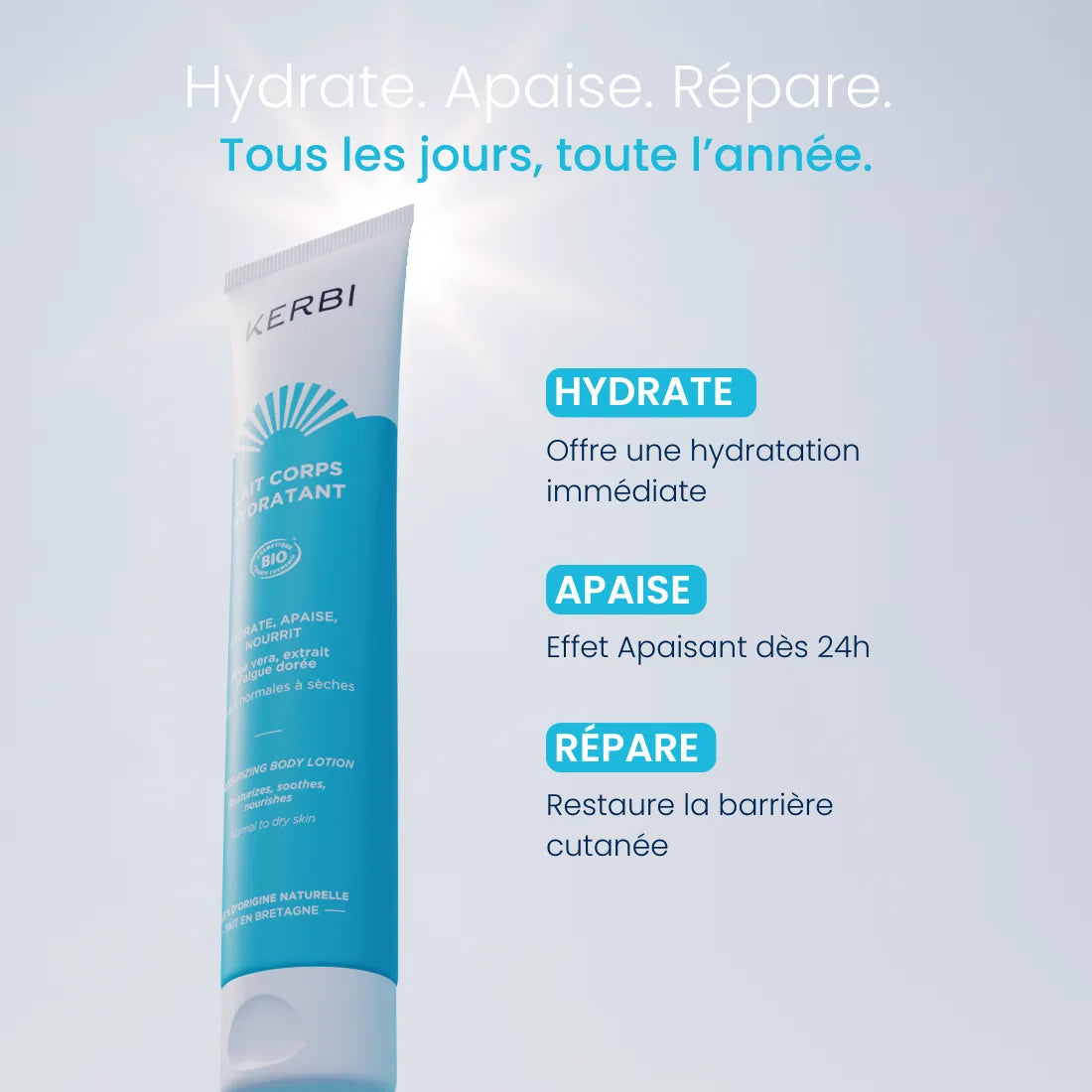 Lait corps qui pénètre sans laisser de film gras sur la peau