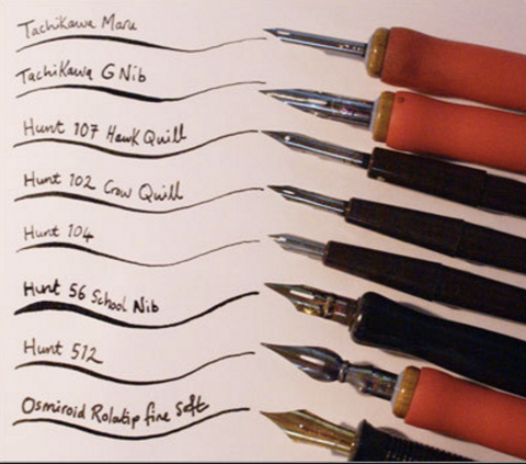 Popular dip nibs and their drawn lines