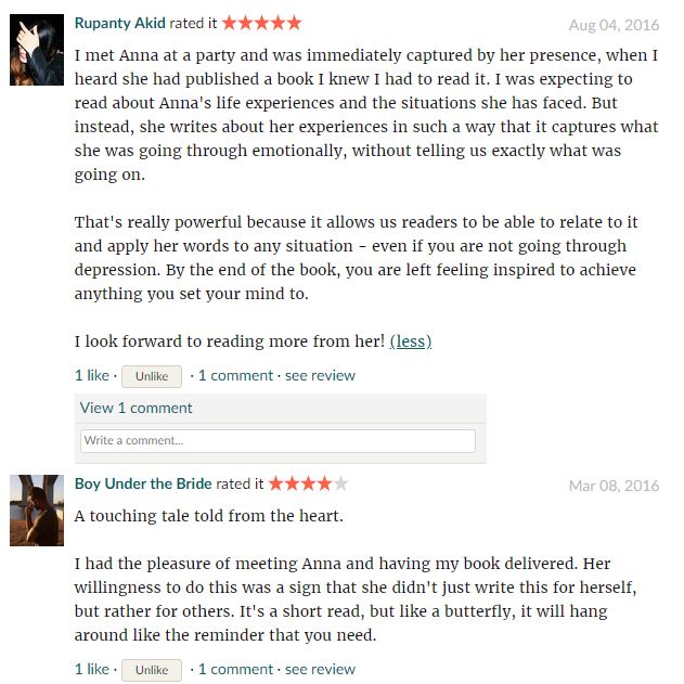 GoodReads reviews from readers of "Unmasking Depression" Part 1