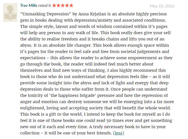 GoodReads reviews from readers of "Unmasking Depression" Part 4