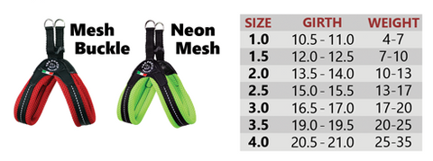 Mesh Neon Tre Ponti Dog Harness Sizing Chart