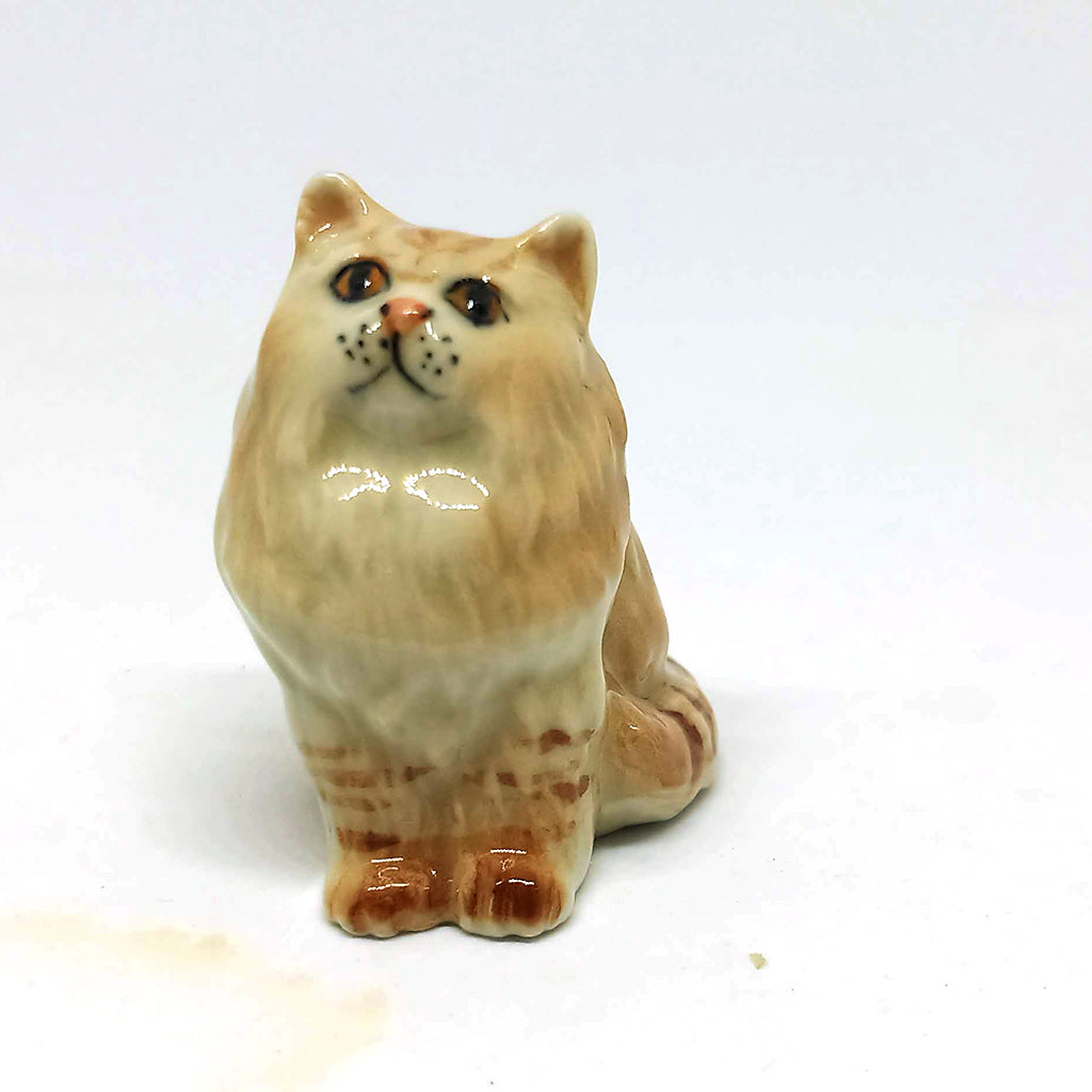 Handmade Miniatures Collectible Ceramic Porcelain Gray Persian Cat Figurine