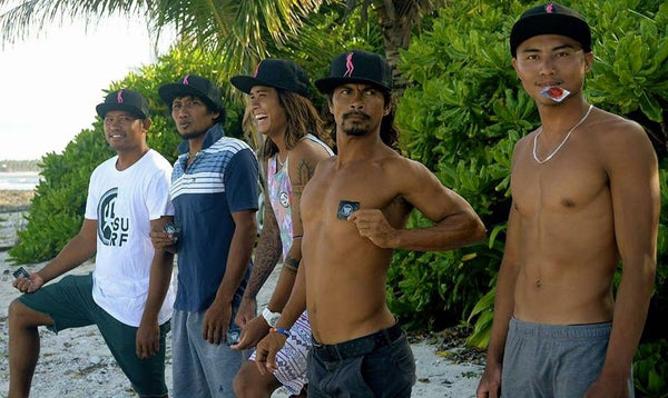 Local surfers Carlito, Dodo, PJ, Wilmar and Philmar rockin' their Days Of Filth ‪caps‬ in Siargao.