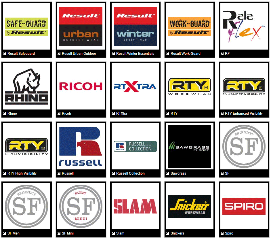 Brand names at GiftwareWales workwear department